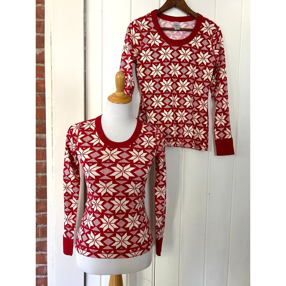 Hanna Andersson Adult Scandi Snowflake Long John Pajama Top M & XS‎ Bundle 2